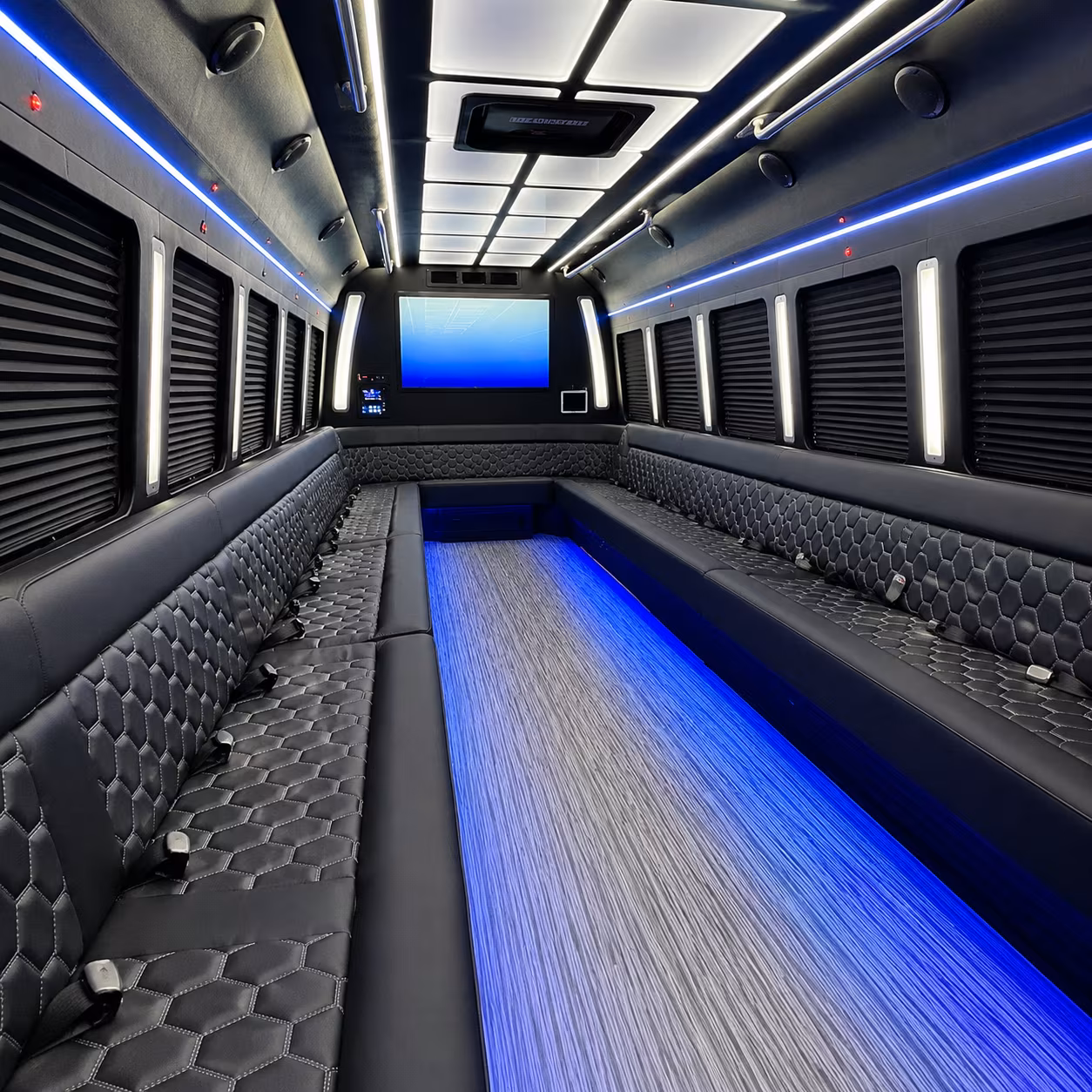 wylie 50 passenger party bus inside